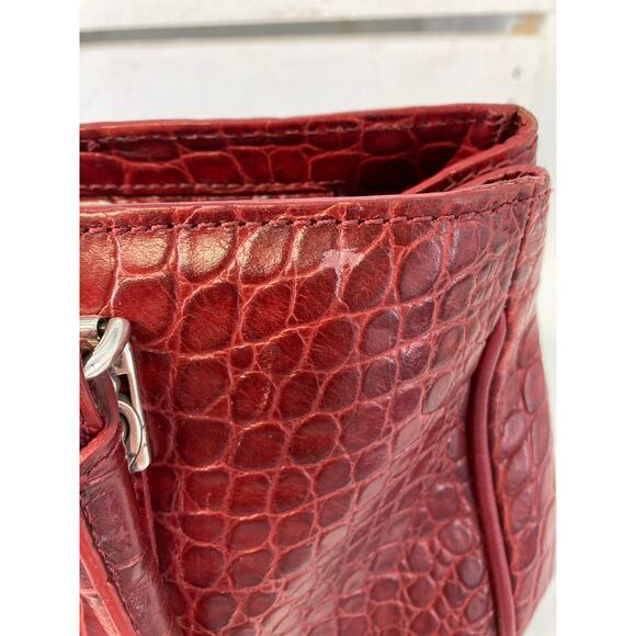 BRIGHTON F352136 RED LEATHER EMBOSSED ANIMAL PRINT HANDBAG - Picture 12 of 16